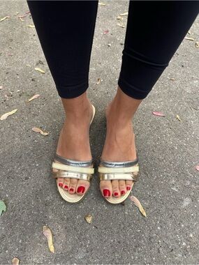 Vintage Prada Metallic Slide Sandals - Gold & Silver